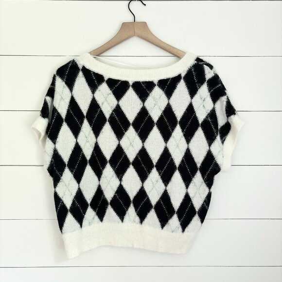 Free People NWT black and white argyle sweater vest Sz Small - Picture 2 of 3